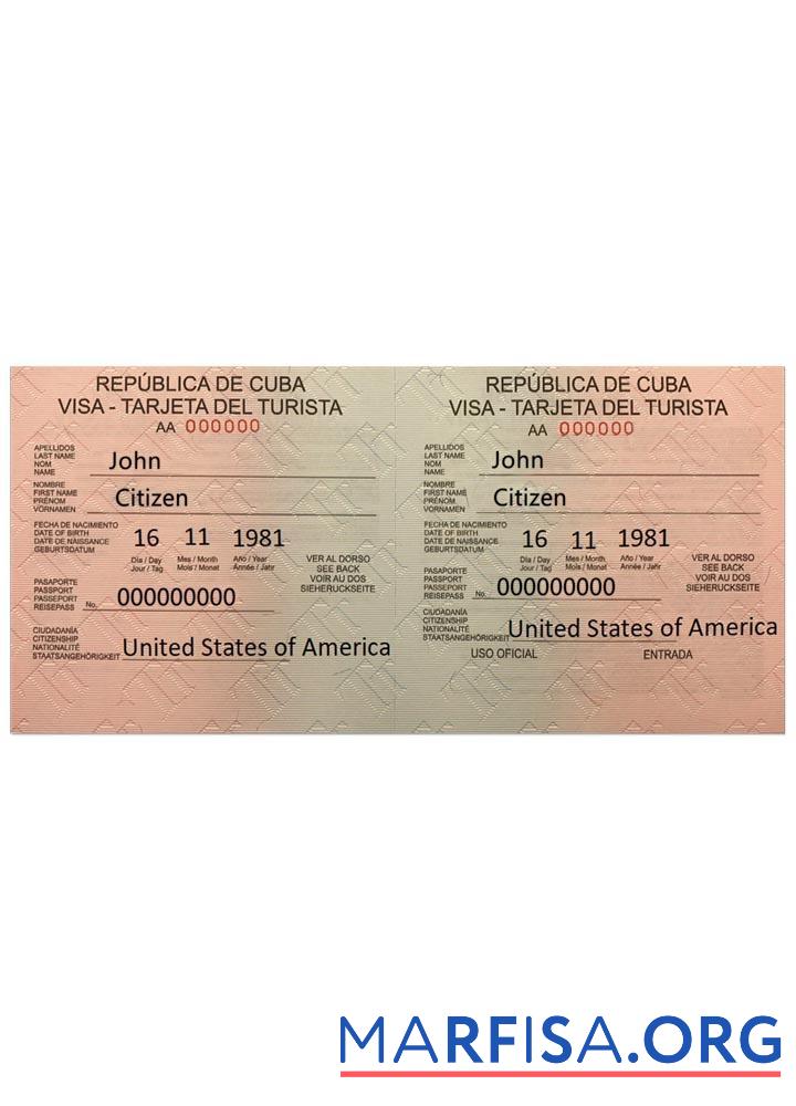 Blank Cuba visa real example